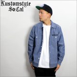 【送料無料】KustomStyle カスタムスタイル PRAYING KATAKANA CHAMBRAY L/Sシャツ BLUE