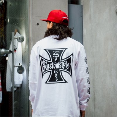画像7: KustomStyle カスタムスタイル IRON CROSS L/S Tシャツ WHITE