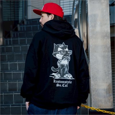 画像7: 【送料無料】KustomStyle カスタムスタイル THE CAT プルオーバーパーカー BLACK