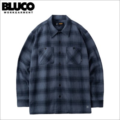 画像1: 【送料無料】BLUCO ブルコ OMBRE CHECK FLANNEL SHIRT NAVY