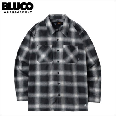 画像1: 【送料無料】BLUCO ブルコ プリントフランネルチェックシャツ -OMBRE- BLACK