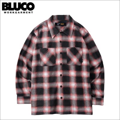 画像1: 【送料無料】BLUCO ブルコ プリントフランネルチェックシャツ -OMBRE- RED