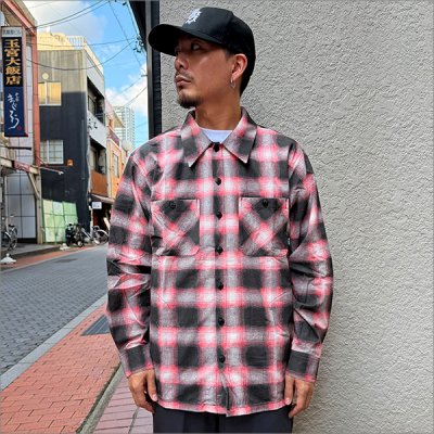画像2: 【送料無料】BLUCO ブルコ プリントフランネルチェックシャツ -OMBRE- RED