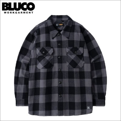 画像1: 【送料無料】BLUCO ブルコ ヘビーフランネルチェックシャツ -BLOCK- BLACK