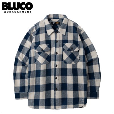 画像1: 【送料無料】BLUCO ブルコ ヘビーフランネルチェックシャツ -BLOCK- NAVY