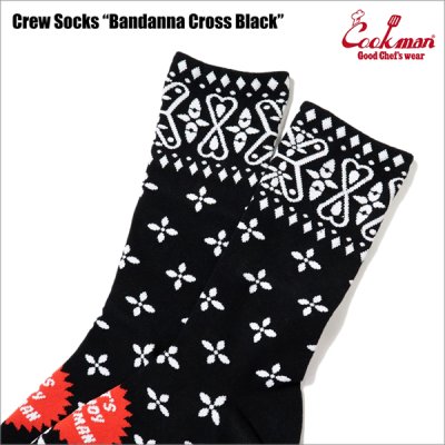 画像2: COOKMAN クックマン Crew Socks BANDANNA CROSS BLACK