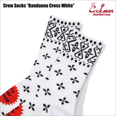 画像2: COOKMAN クックマン Crew Socks BANDANNA CROSS WHITE
