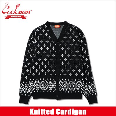 画像1: 【送料無料】COOKMAN クックマン Knitted Cardigan Bandanna Cross BLACK