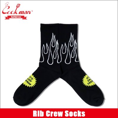 画像1: COOKMAN クックマン Rib Crew Socks Flame BLACK/BLACK