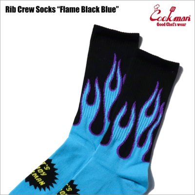 画像2: COOKMAN クックマン Rib Crew Socks Flame BLACK/BLUE