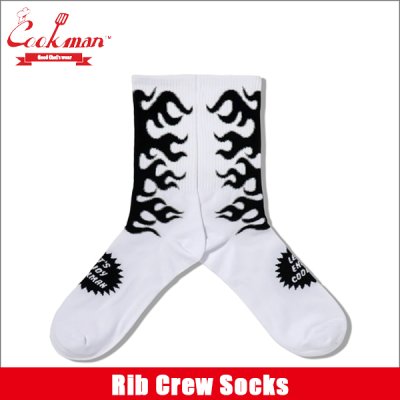画像1: COOKMAN クックマン Rib Crew Socks Afterburner WHITE/BLACK