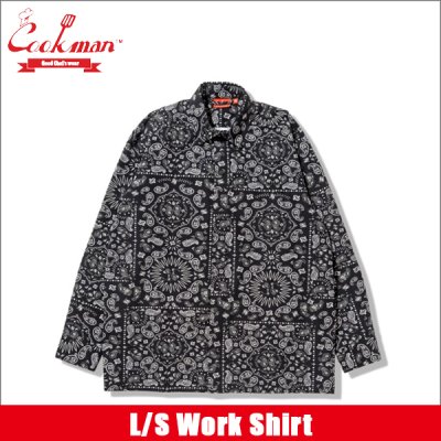 画像1: 【送料無料】COOKMAN クックマン L/Sワークシャツ Paisley BLACK
