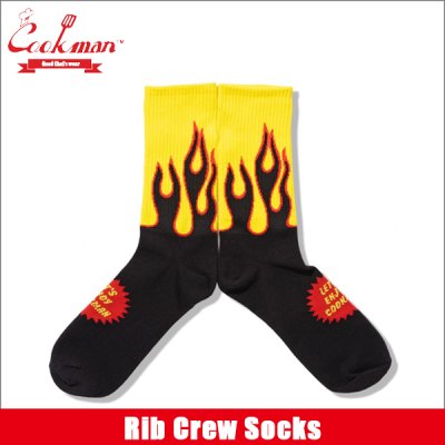 画像1: COOKMAN クックマン Rib Crew Socks Flame Black Yellow