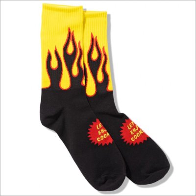 画像2: COOKMAN クックマン Rib Crew Socks Flame Black Yellow
