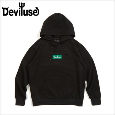 画像1: 【送料無料】Deviluse デビルユース Green Box Logo P/Oパーカー BLACK