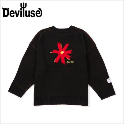 画像1: 【送料無料】Deviluse デビルユース Prickly Flower Knit Crewneck BLACK