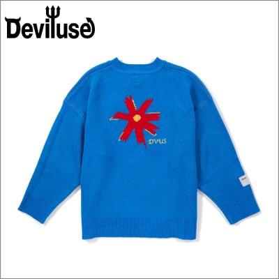 画像1: 【送料無料】Deviluse デビルユース Prickly Flower Knit Crewneck BLUE