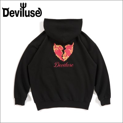 画像1: 【送料無料】Deviluse デビルユース Flame Heart P/Oパーカー BLACK