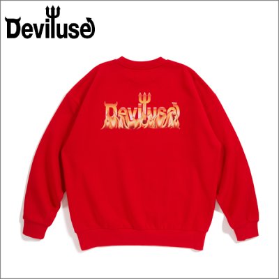 画像1: 【送料無料】Deviluse デビルユース Flame Logo クルーネックスウェット RED