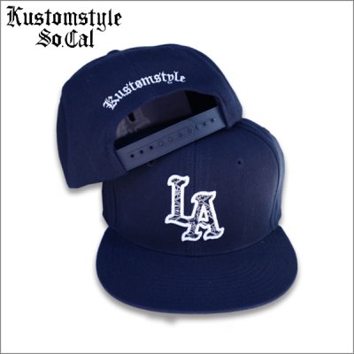 画像1: KustomStyle カスタムスタイル LA-BANDANA スナップバックCAP NAVY