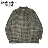 【送料無料】KustomStyle カスタムスタイル LA PALMA CHECK FLANNEL L/Sシャツ GREEN/BROWN