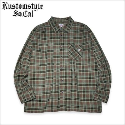 画像1: 【送料無料】KustomStyle カスタムスタイル LA PALMA CHECK FLANNEL L/Sシャツ GREEN/BROWN