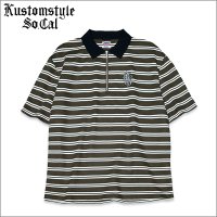 【送料無料】KustomStyle カスタムスタイル KARMA BORDER HALF ZIP S/Sシャツ BROWN