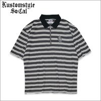 【送料無料】KustomStyle カスタムスタイル KARMA BORDER HALF ZIP S/Sシャツ CHARCOAL