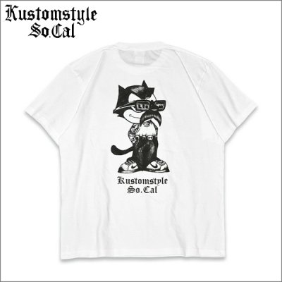 画像1: KustomStyle カスタムスタイル THE CAT Tシャツ WHITE