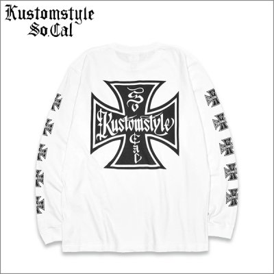 画像1: KustomStyle カスタムスタイル IRON CROSS L/S Tシャツ WHITE