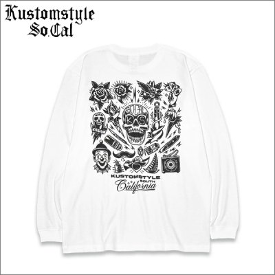 画像1: KustomStyle カスタムスタイル P.L.O SKULL L/S Tシャツ WHITE