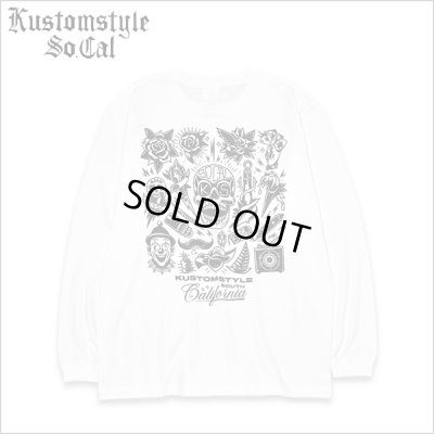 画像1: KustomStyle カスタムスタイル P.L.O SKULL L/S Tシャツ WHITE