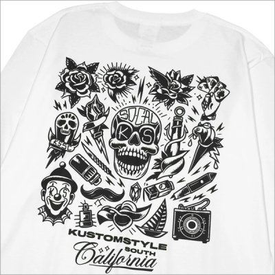 画像4: KustomStyle カスタムスタイル P.L.O SKULL L/S Tシャツ WHITE