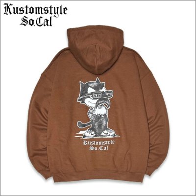 画像1: 【送料無料】KustomStyle カスタムスタイル THE CAT プルオーバーパーカー BROWN