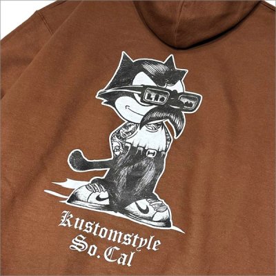 画像4: 【送料無料】KustomStyle カスタムスタイル THE CAT プルオーバーパーカー BROWN