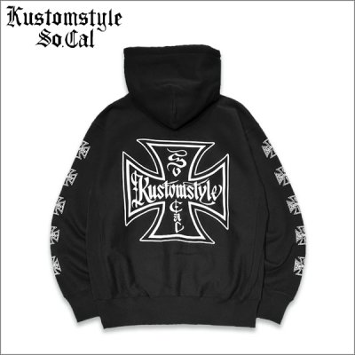 画像1: 【送料無料】KustomStyle カスタムスタイル IRON CROSS プルオーバーパーカー BLACK
