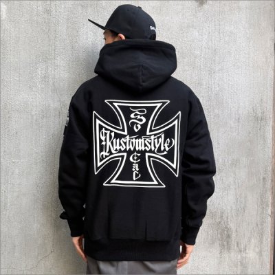 画像3: 【送料無料】KustomStyle カスタムスタイル IRON CROSS プルオーバーパーカー BLACK