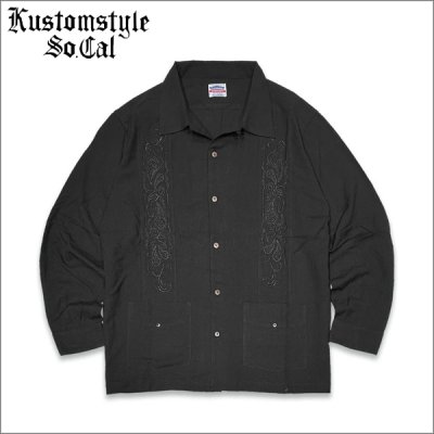 画像1: 【送料無料】KustomStyle カスタムスタイル LONGROOF L/Sキューバシャツ BLACK