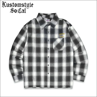 画像1: 【送料無料】KustomStyle カスタムスタイル ROOTED IN THE STREETS L/Sチェックシャツ WHITE