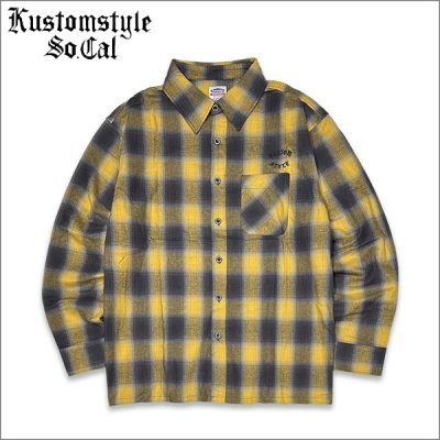 画像1: 【送料無料】KustomStyle カスタムスタイル ROOTED IN THE STREETS L/Sチェックシャツ YELLOW