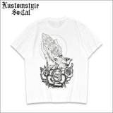 KustomStyle カスタムスタイル SKULL ROSE PRAYING HANDS Tシャツ WHITE