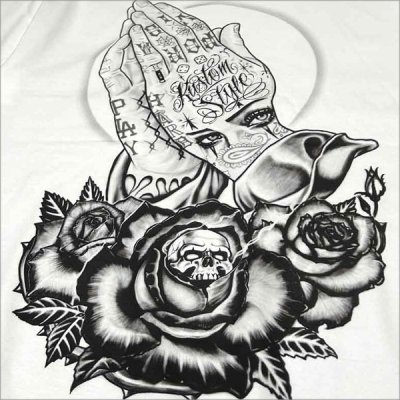 画像4: KustomStyle カスタムスタイル SKULL ROSE PRAYING HANDS Tシャツ WHITE