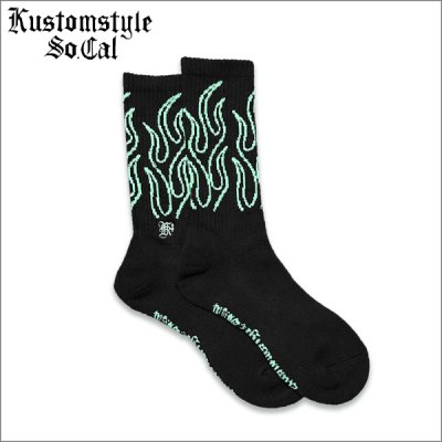 画像1: KustomStyle カスタムスタイル FLAMES SOCKS BLACK