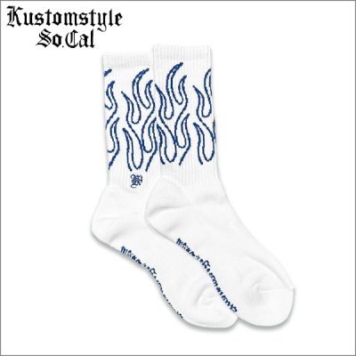 画像1: KustomStyle カスタムスタイル FLAMES SOCKS WHITE