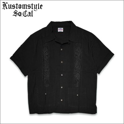 画像1: 【送料無料】KustomStyle カスタムスタイル LONGROOF S/S キューバシャツ BLACK