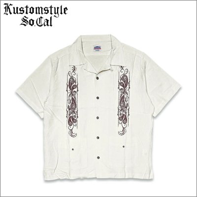 画像1: 【送料無料】KustomStyle カスタムスタイル LONGROOF S/S キューバシャツ OFF WHITE