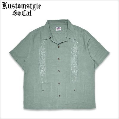 画像1: 【送料無料】KustomStyle カスタムスタイル LONGROOF S/S キューバシャツ GREEN