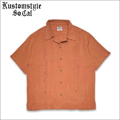 画像1: 【送料無料】KustomStyle カスタムスタイル LONGROOF S/S キューバシャツ BURNT ORANGE