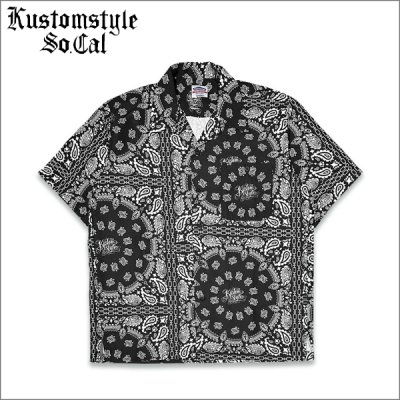 画像1: 【送料無料】KustomStyle カスタムスタイル NORM BANDANA S/S オープンカラーシャツ BLACK