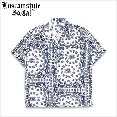 画像1: 【送料無料】KustomStyle カスタムスタイル NORM BANDANA S/S オープンカラーシャツ WHITE